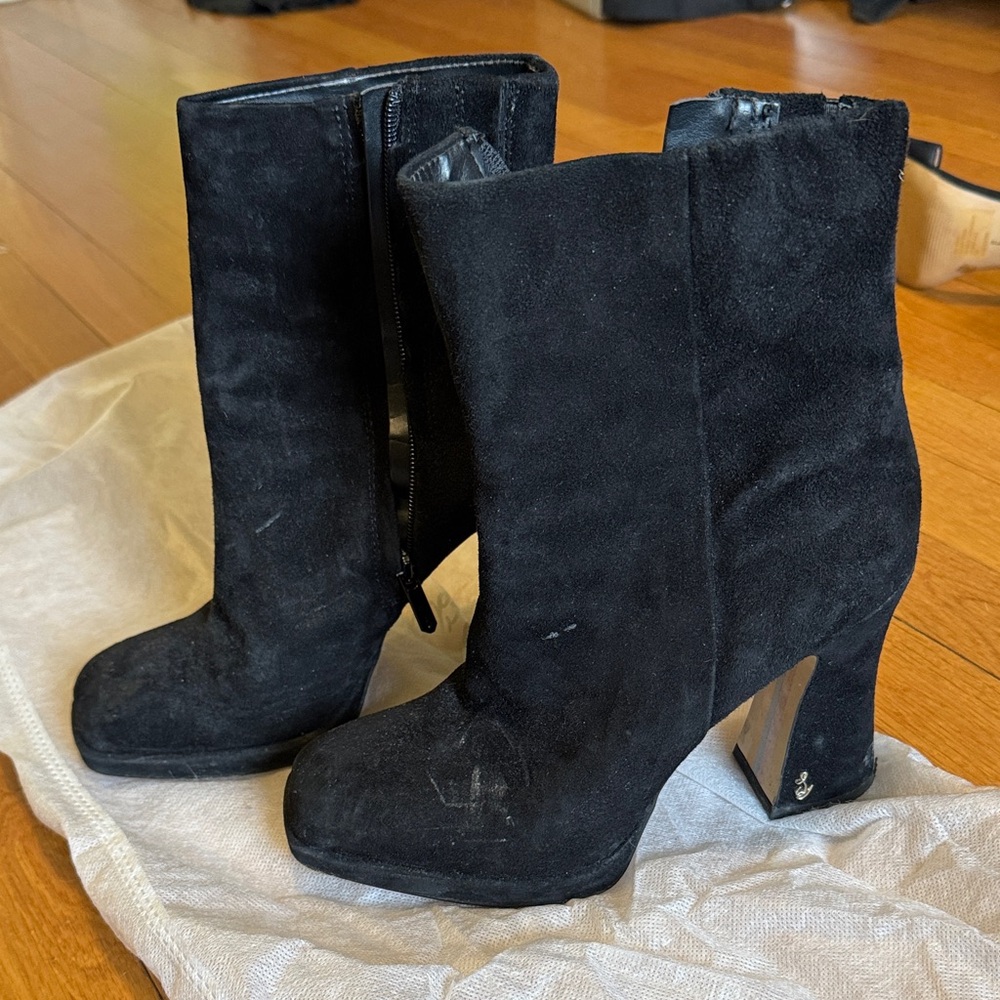 Black Sam Edelman Suede Women's Ankle Boots - Classic Block Heel